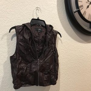 Forever 21 Dark Brown Faux Leather Crinkled Vest